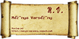 Mánya Varsány névjegykártya